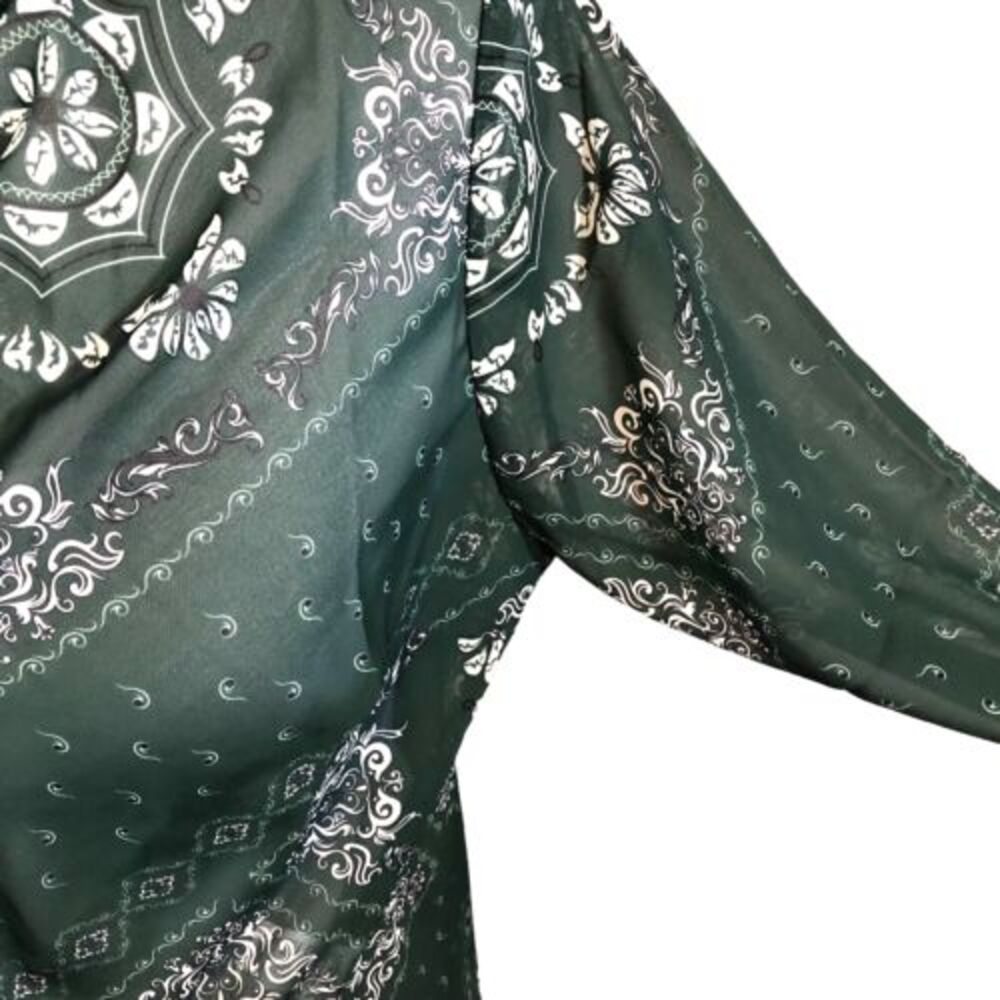 Soncy Women's SZ 12 Semi Sheer High‎ Low Duster Green White Bandana Print - Picture 4 of 8